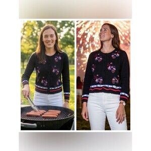 MICHAEL SIMON Vintage Red Blue Embroidered Fourth 4th of July Cardigan Medium